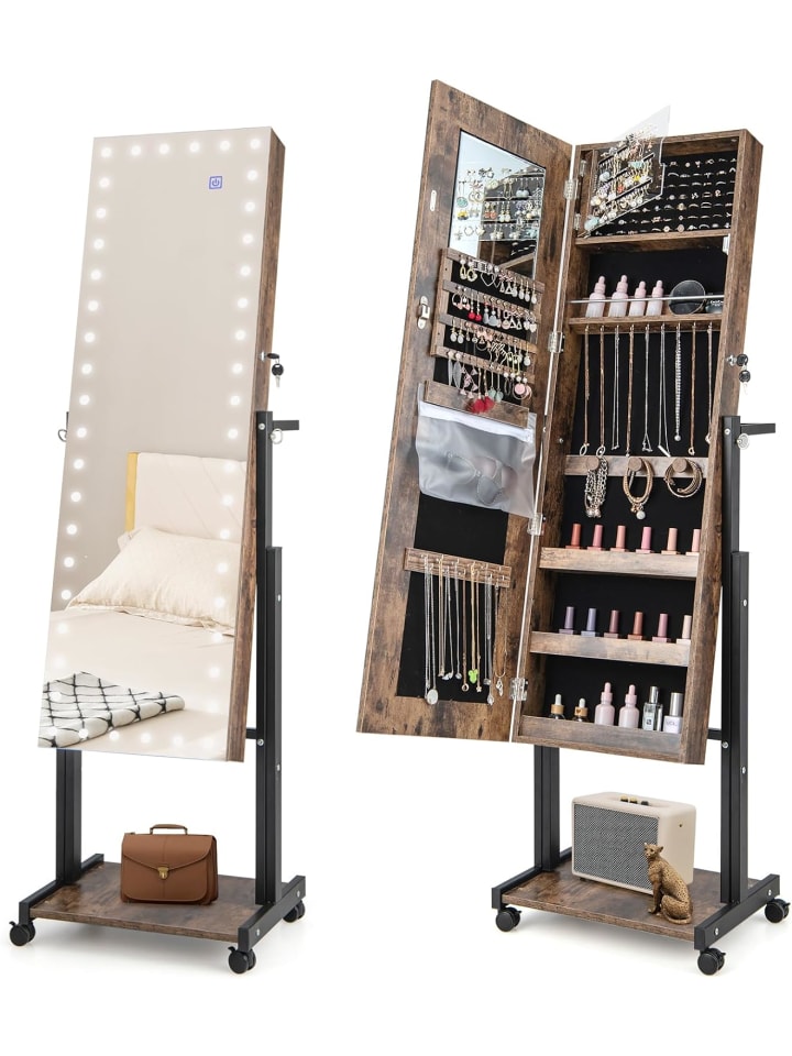 COSTWAY Schmuckschrank LED mit Rollen 4 in 1 in Braun günstig kaufen onesize
