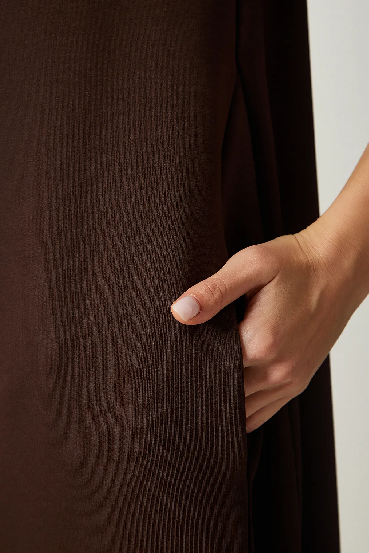 Happiness İstanbul  Braunes A-Linien-Sommerkleid für Damen aus gekämmter Baumwolle UB00060