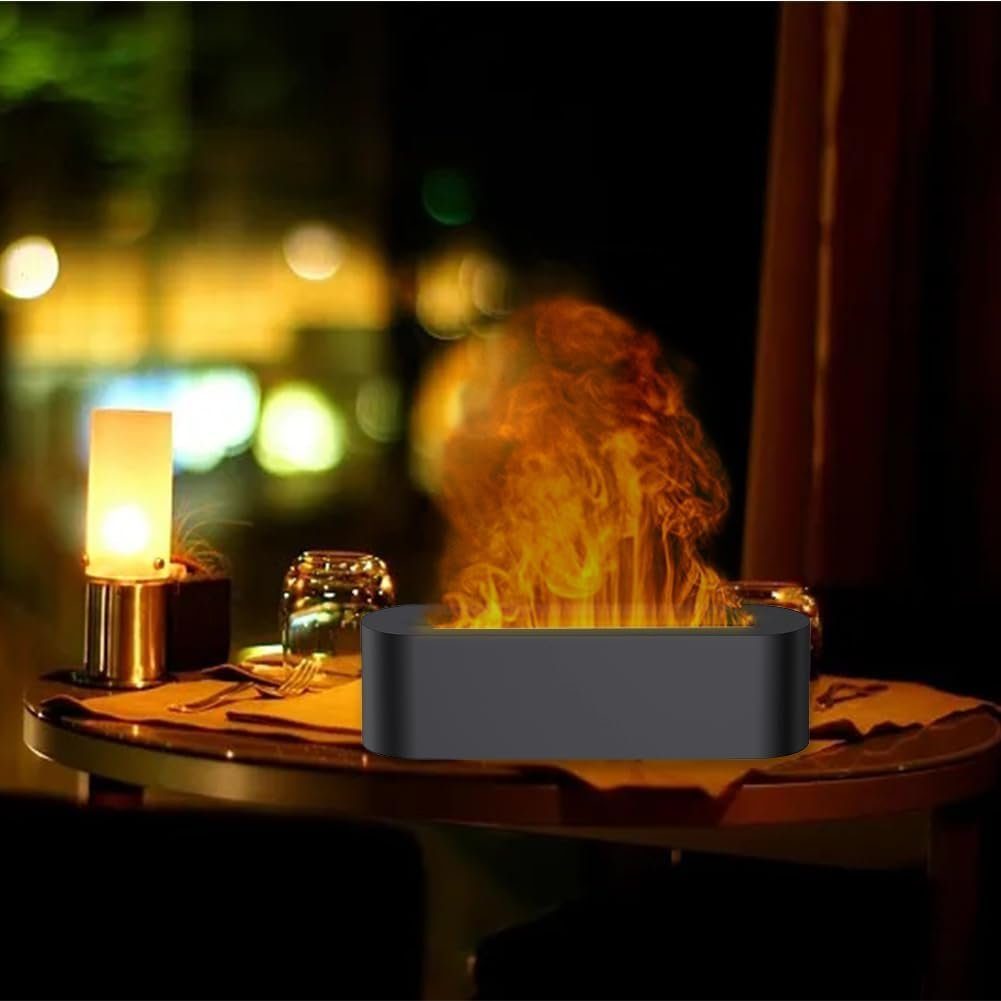 megadot Diffuser für Ätherische Öle,Metall Aroma Diffuser Flammeneffekt,Flame Diffuser, Luftbefeuchter mit flammeneffekt 3 in 1 Air Humidifier
