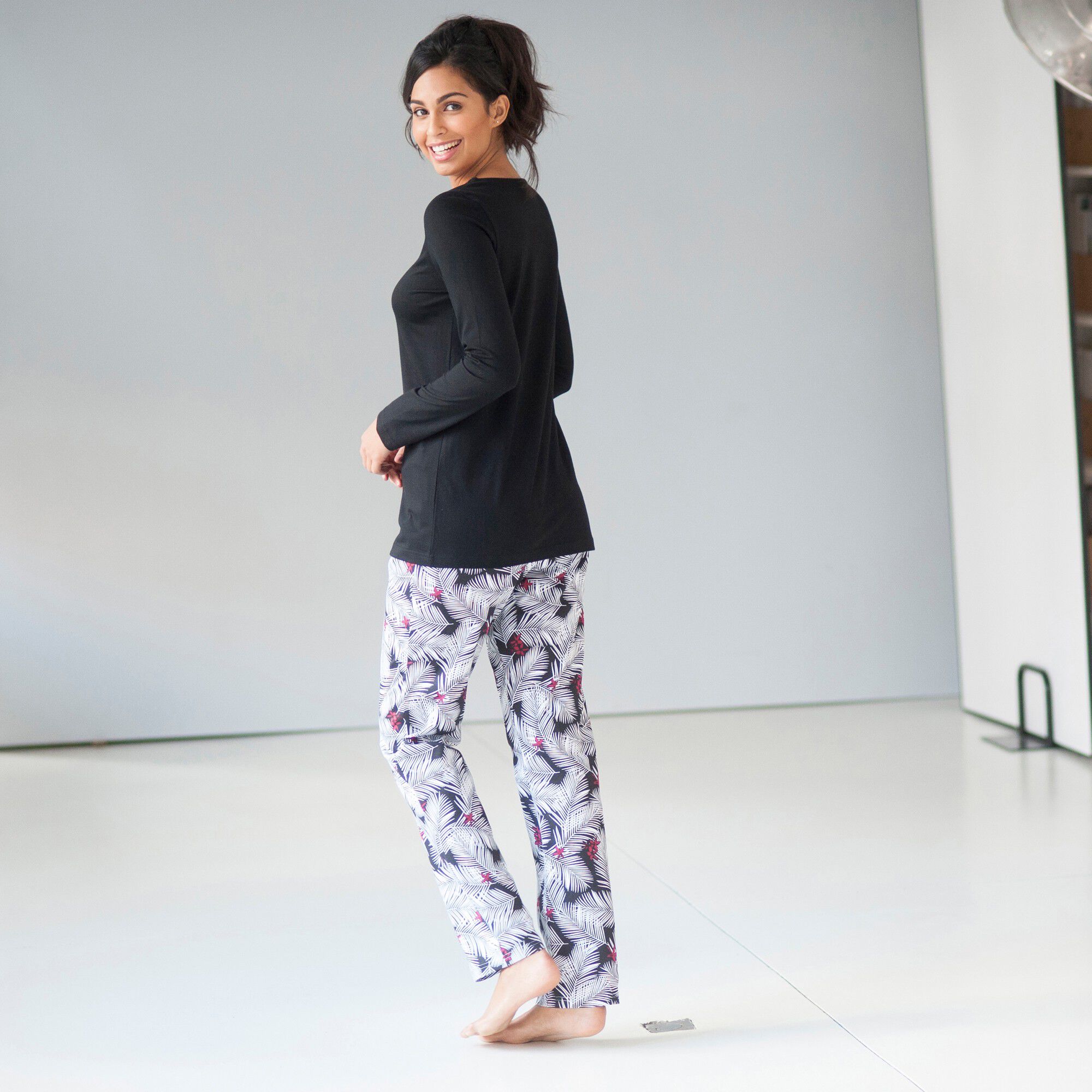 Pyjama pantalon empiècement plumetis