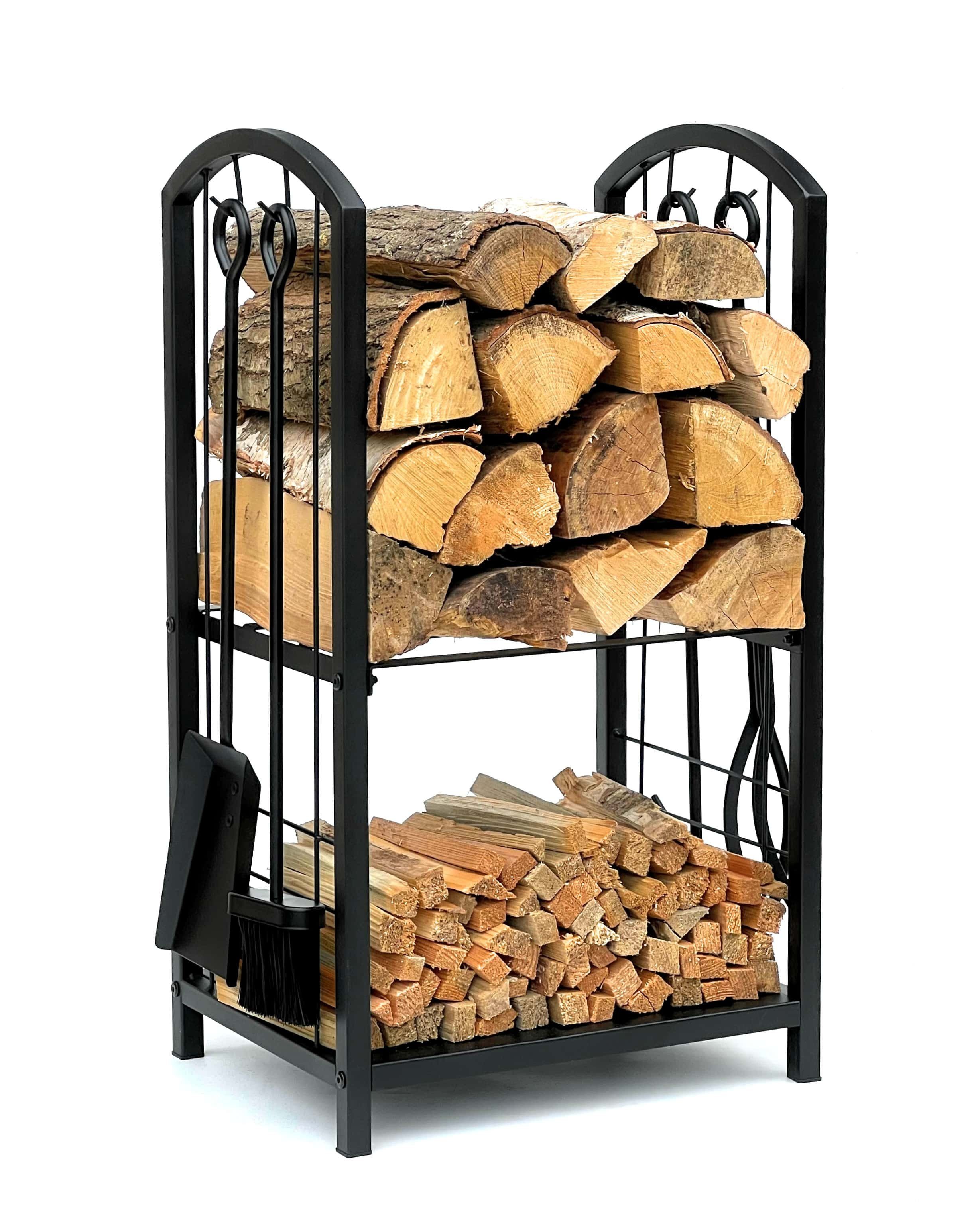 DanDiBo Kaminholzregal Kaminholzregal Metall Schwarz 72 cm mit Kaminbesteck Kaminholzständer