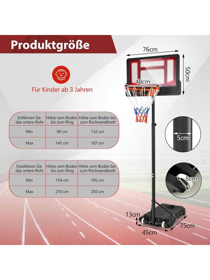 COSTWAY 90-210 cm Basketballständer in Rot günstig kaufen 75 x 45 cm