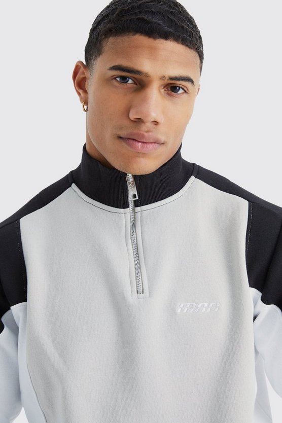 Man Colorblock Sweatshirt mit 1/4 Reißverschluss und Trichterkragen