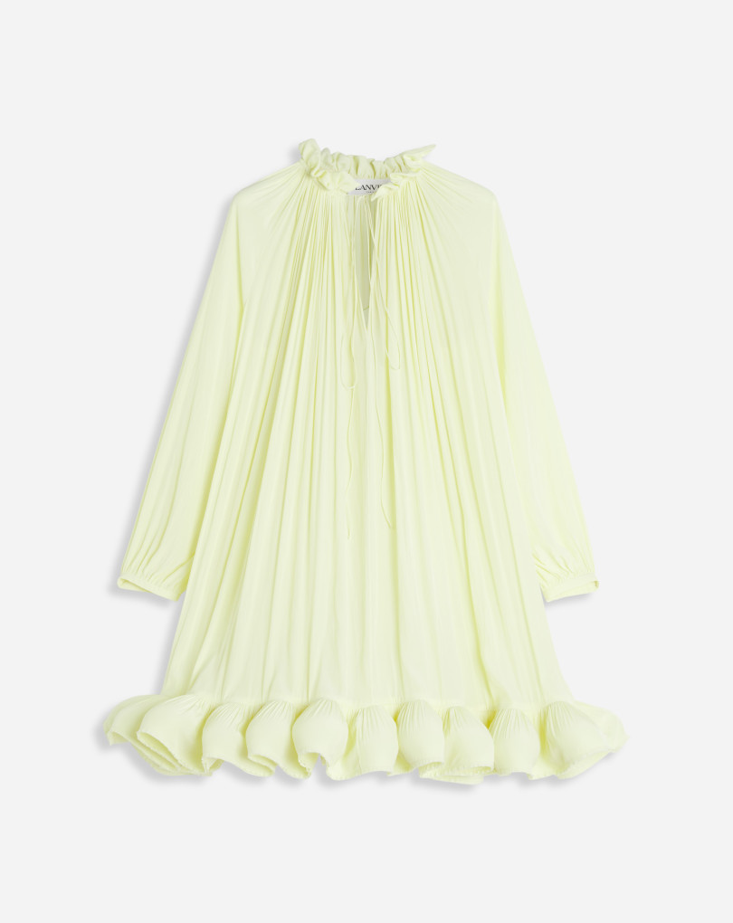 MINI ROBE À MANCHES LONGUES AVEC VOLANTS EN CHARMEUSE