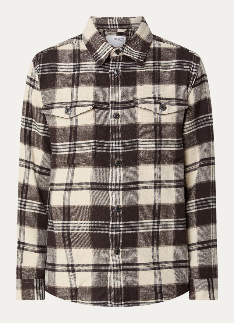 Selected Homme  Mason regular fit overshirt in wolblend met ruitdessin