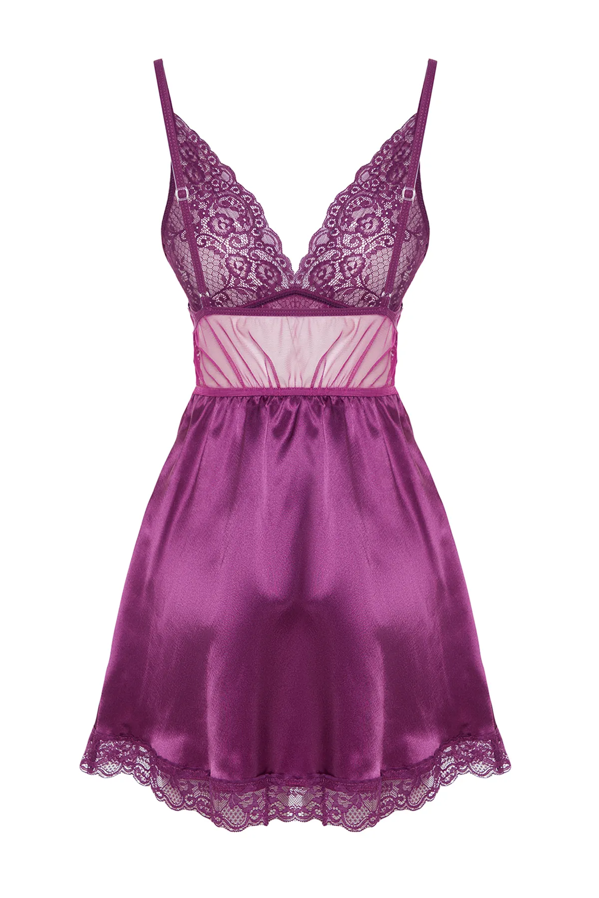 Trendyol Collection  Lila Babydoll mit Satinspitze und Riemenseil THMSS22LL0001