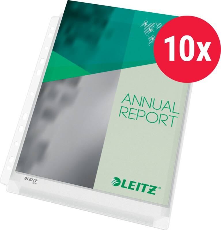 Leitz Premium Prospekthüllen DIN A4 Genarbt Transparent 170 Mikron PVC (Polyvinylchlorid) Oben 11 Löcher 47561003 10 Stück