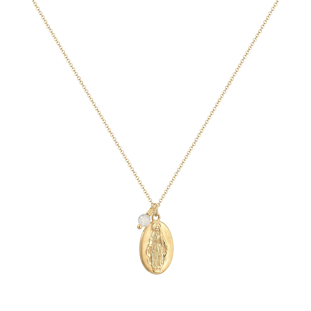 Elli Elli Collier Femme Pendentif d'Image Mariale Femme Uni avec Boule de Labradorite  collier