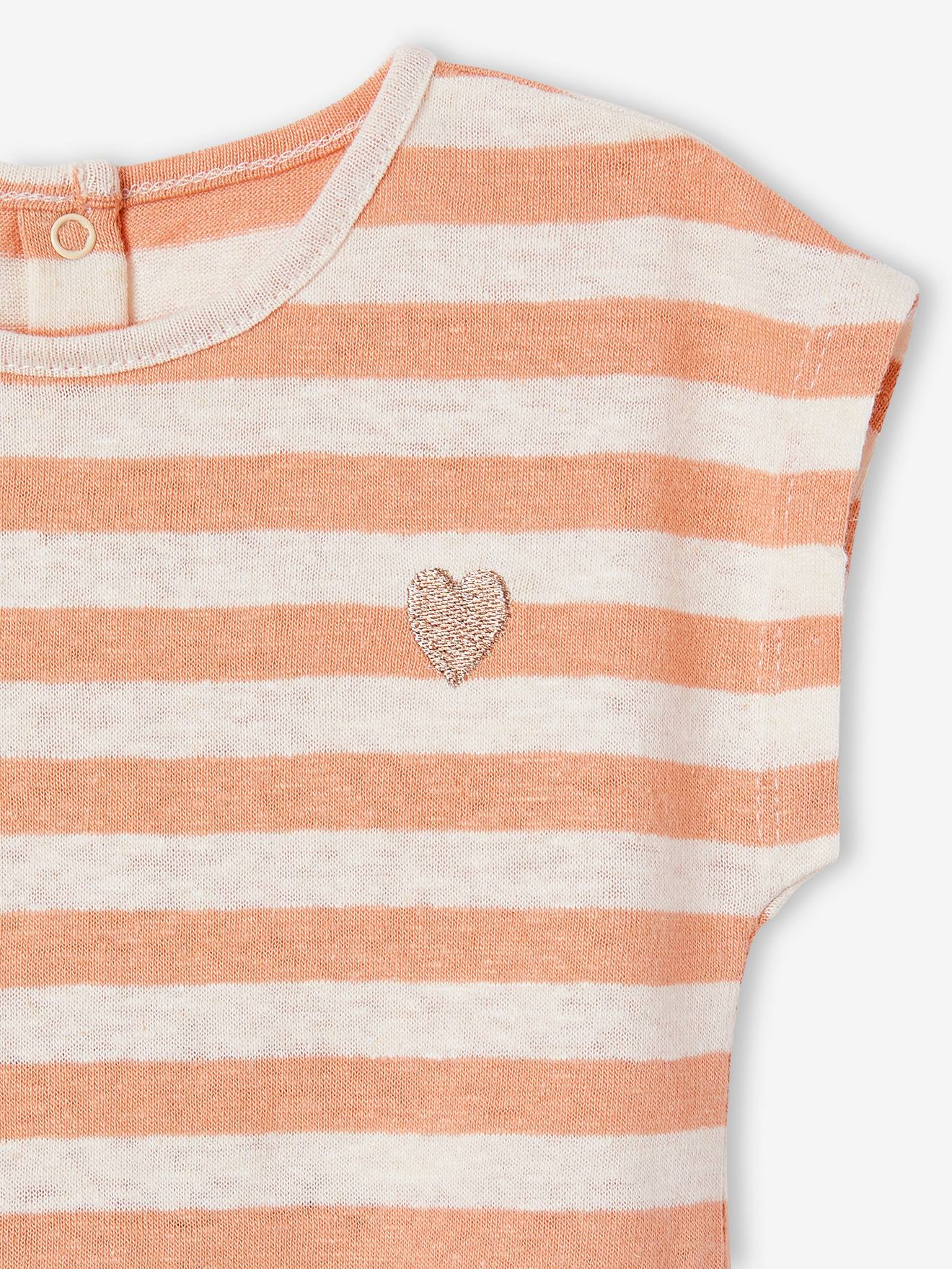 Ensemble bébé short, T-shirt rayé et bandeau orange