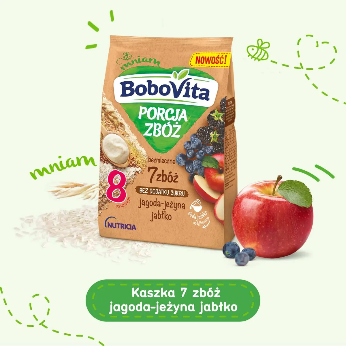 Bobovita χυλός δημητριακών χωρίς γαλακτοκομικά προϊόντα 7 δημητριακών, μύρτιλο, βατόμουρο, μήλο