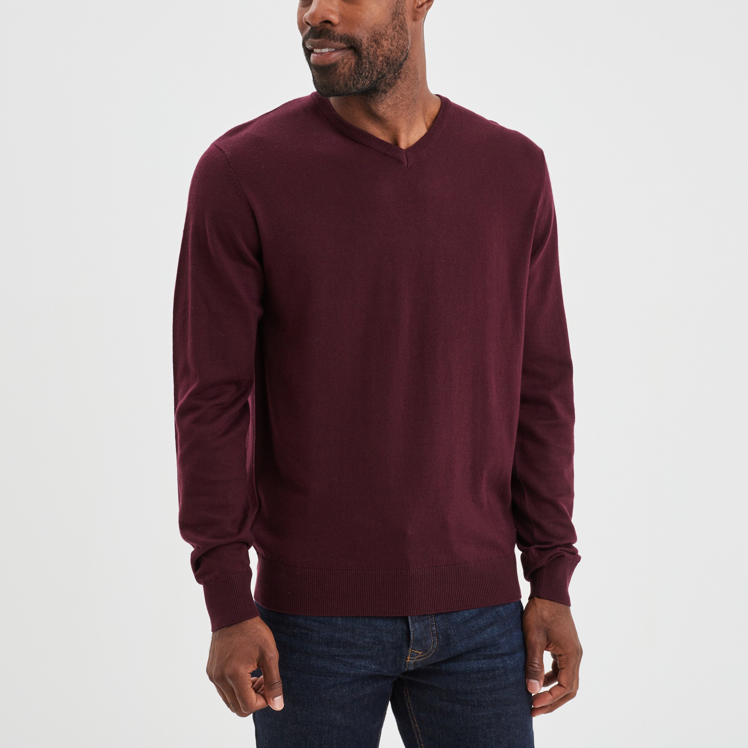 Pull avec col en V prune homme | La Halle