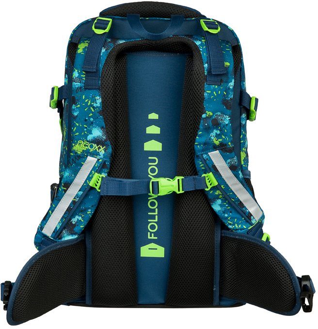 neoxx Schulrucksack Active, Petrol Extrem, aus recycelten PET-Flaschen