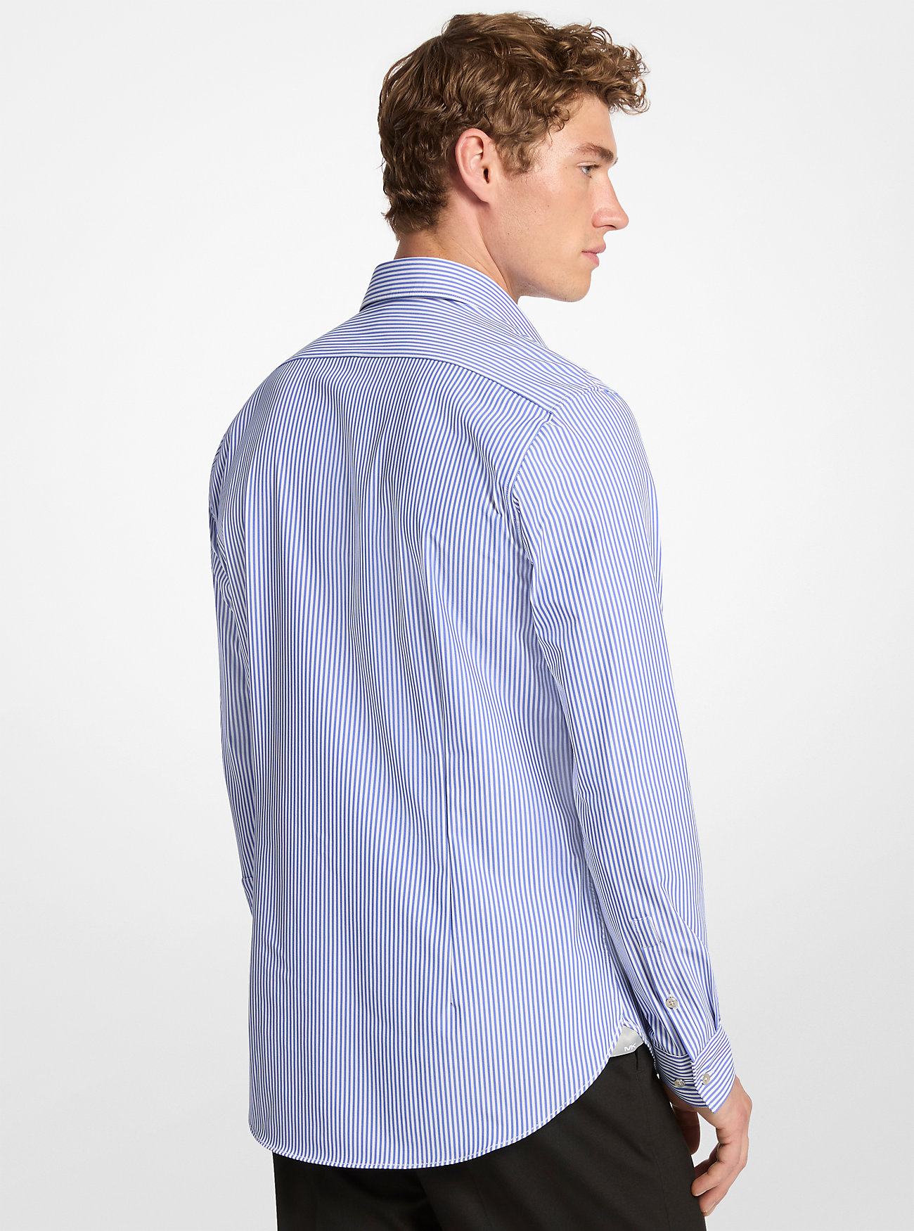 Slim-Fit Stripete Tech Strikkeskjorte - BLÅ