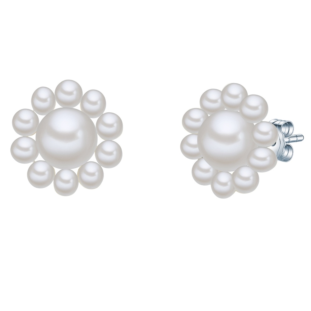Valero Pearls Puce d'oreille en perle Fleur Perle de culture d'eau douce Perle de culture d'eau Boucles d'oreilles