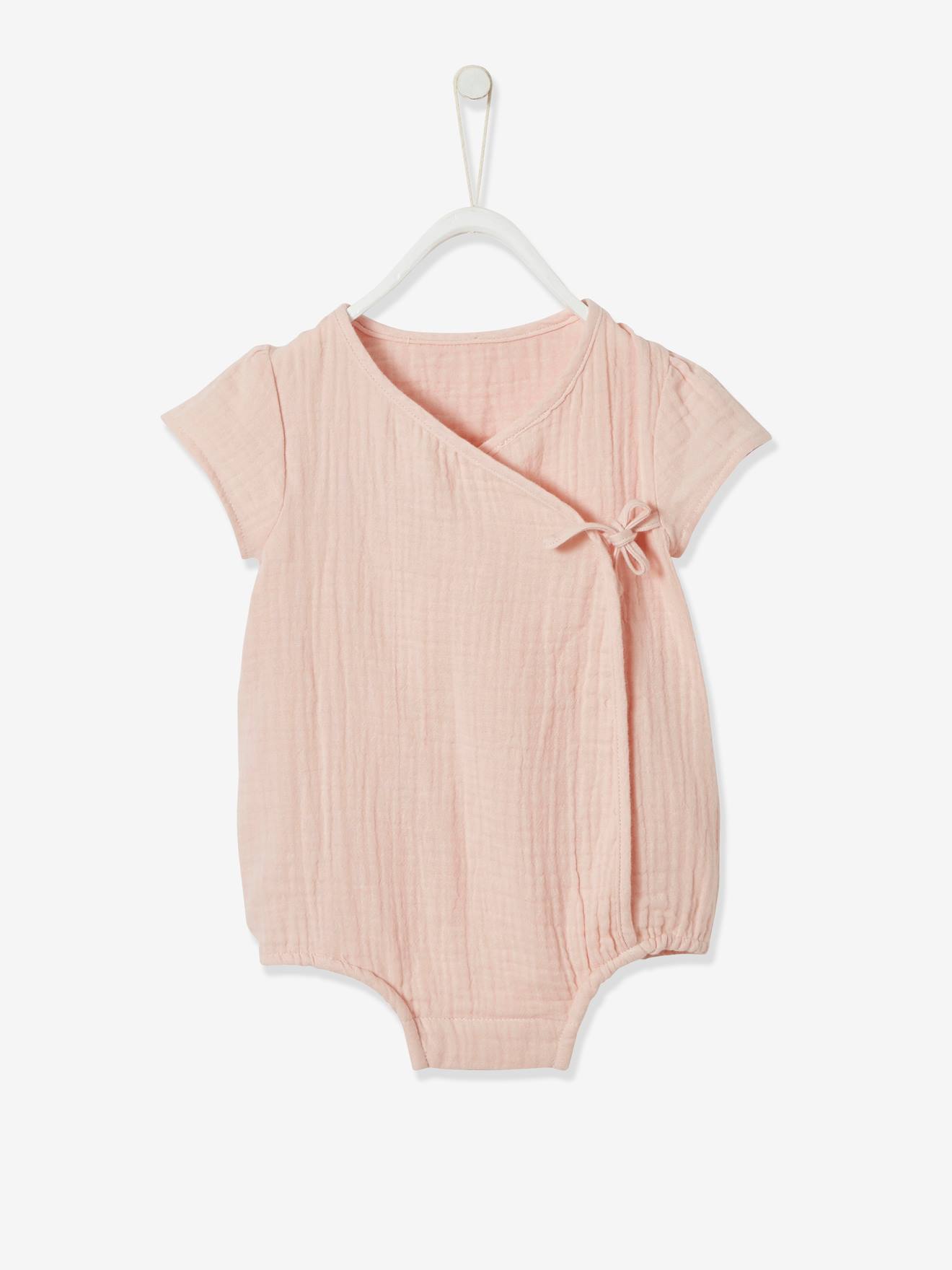 Body bébé personnalisable en gaze de coton ouverture naissance rose