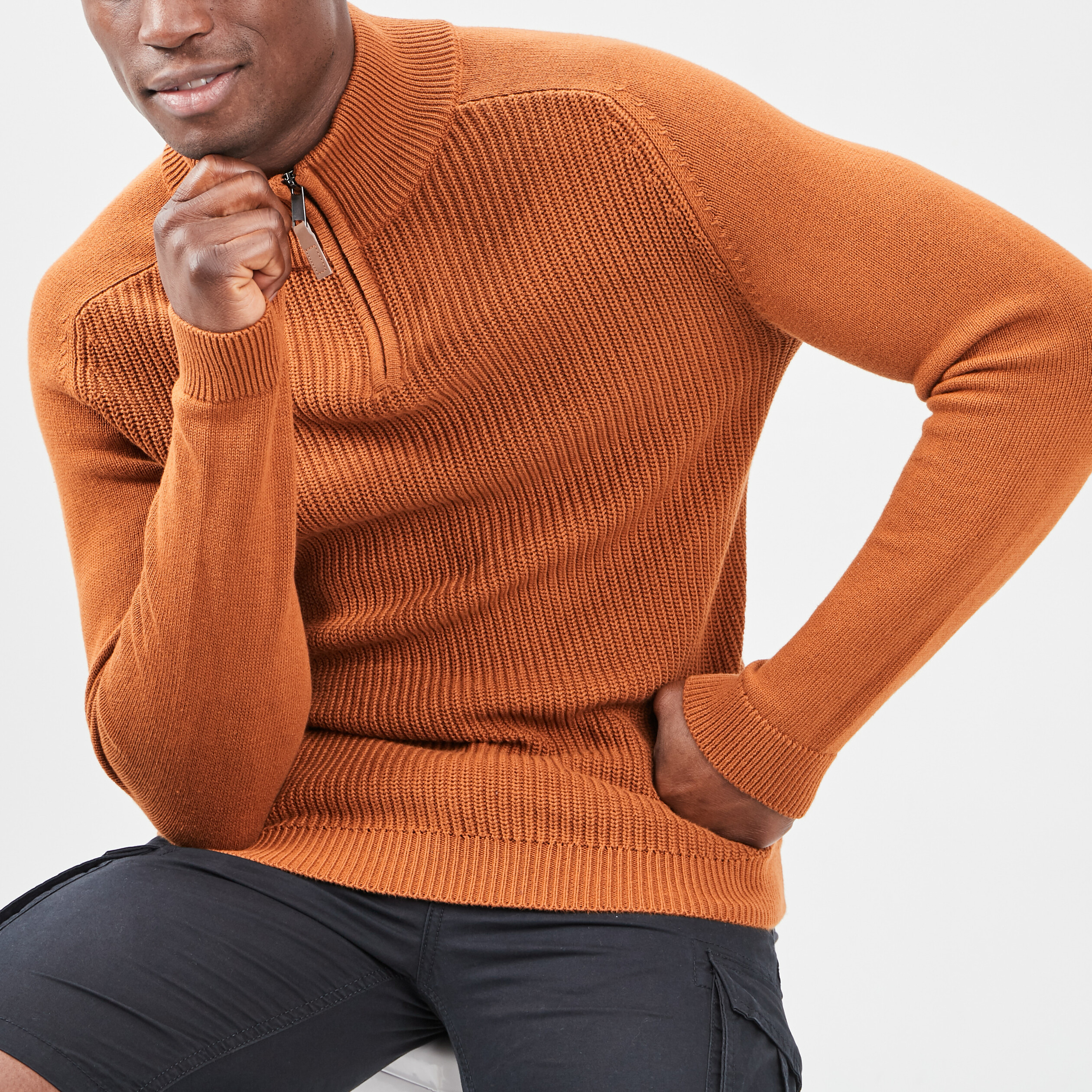 Pull camionneur zippé camel homme | La Halle