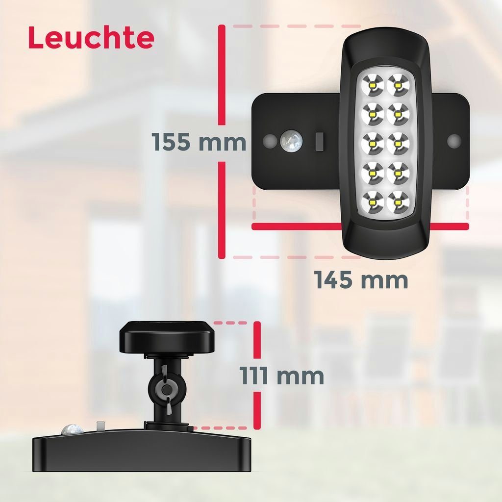 B.K.Licht Gartenstrahler LED Außen-Wandstrahler 15x14cm Solar-Panel IP44 0,6W schwarz - BKL1213, LED fest integriert, Kaltweiß, 6500K Solarlampe Außenleuchte Bewegungsmelder Dämmerungssensor Fassade