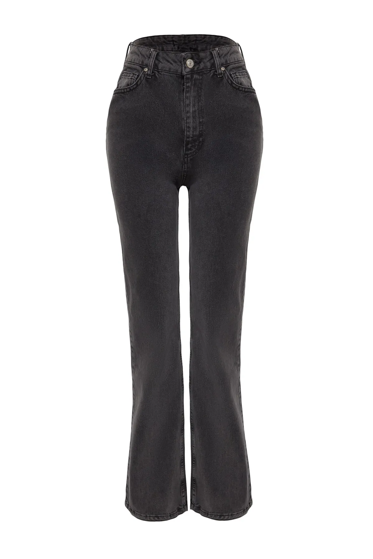 Trendyol Collection  Graue bequeme Jeans mit hoher Taille und weitem Bein TWOAW24JE00069