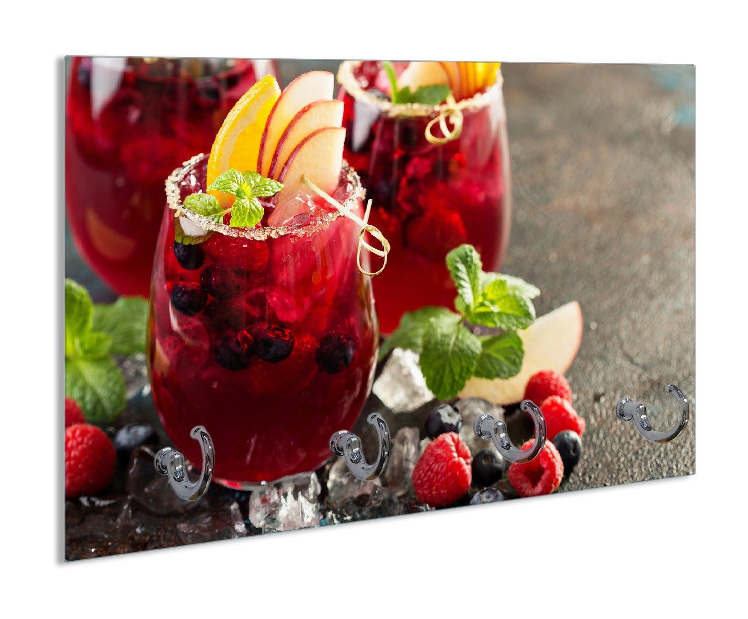 Wallario Schlüsselbrett Sommerlicher Wildbeerencocktail, (inkl. Aufhängeset), 30x20cm, aus ESG-Sicherheitsglas