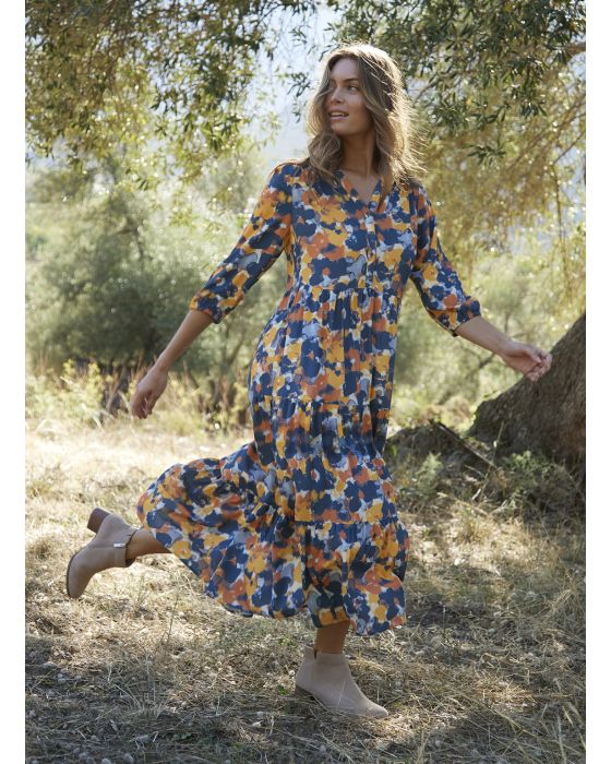 Robe longue imprimée à volants