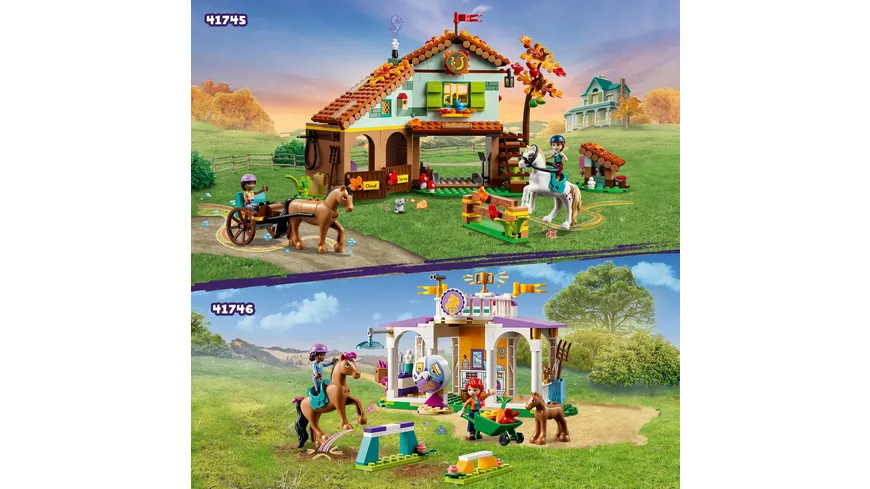 LEGO Friends 41746 Reitschule, Pferdespielzeug-Set mit Aliya und Mia