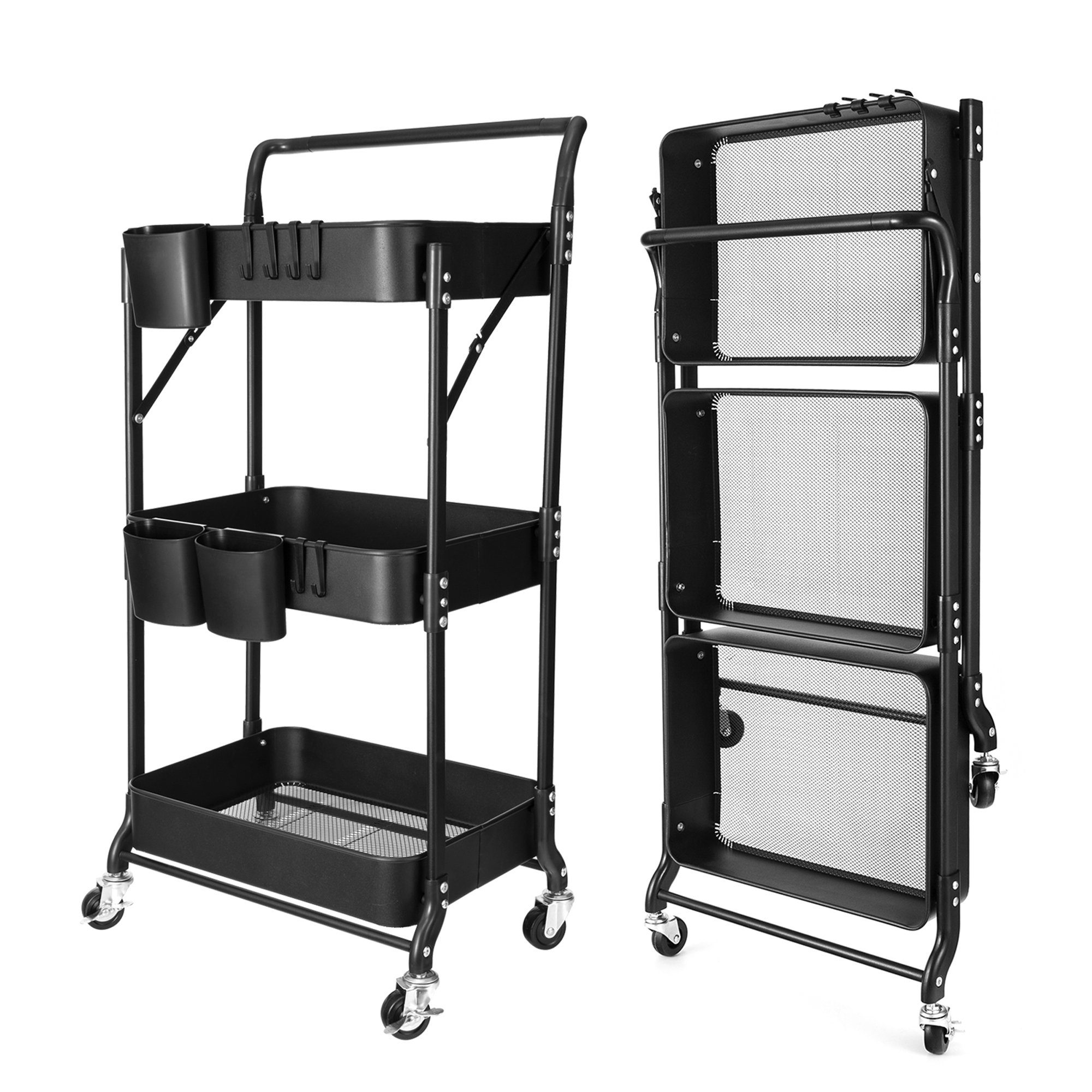 HomeGuru Beistellwagen 3 Etagen, klappbar Servierwagen, Metall-Stauraumwagen, Küchenwagen, (1 St., Packung)