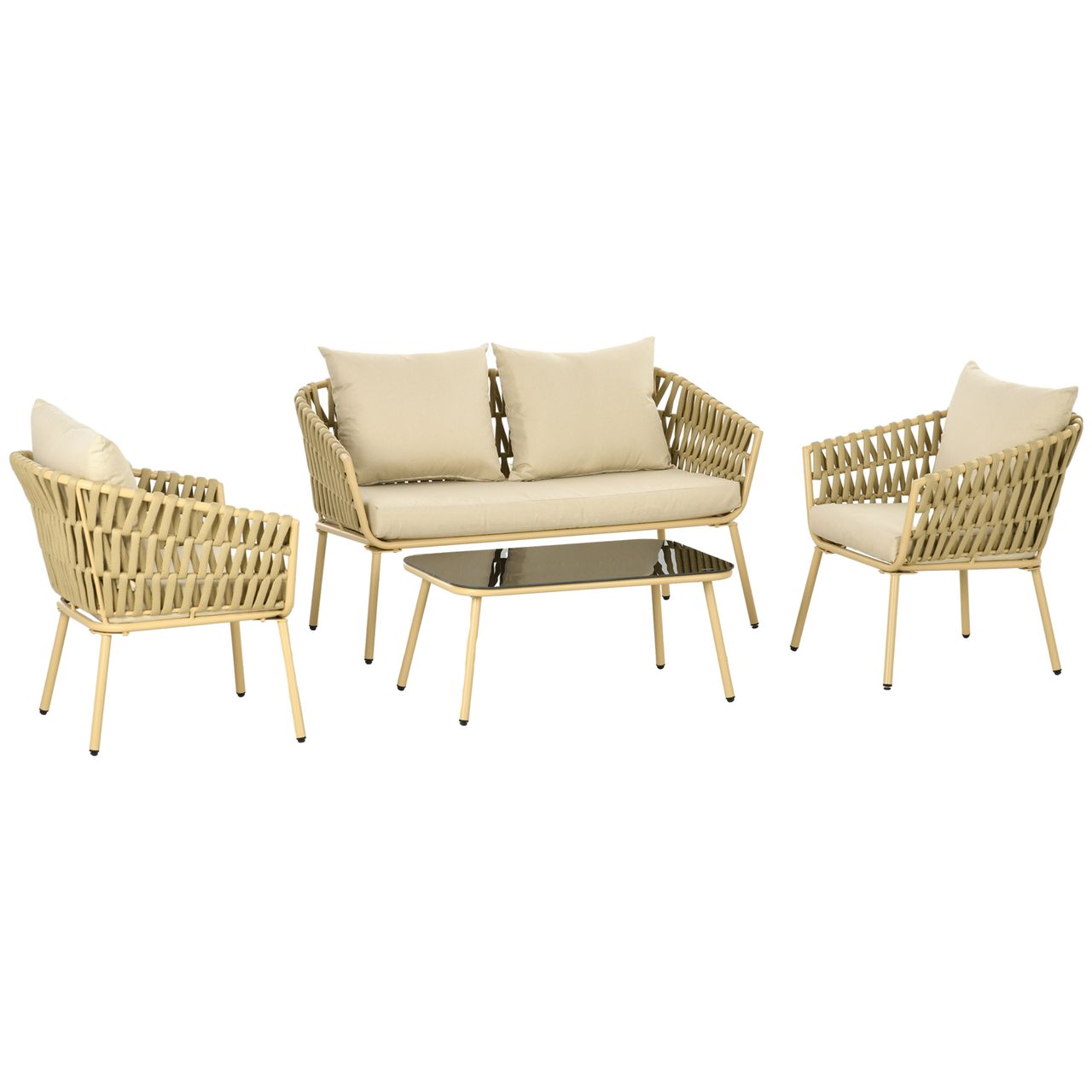 Outsunny 4 tlg. Gartenmöbel-Set mit 1 Couchtisch 2 Sesseln 1 Doppelsofa