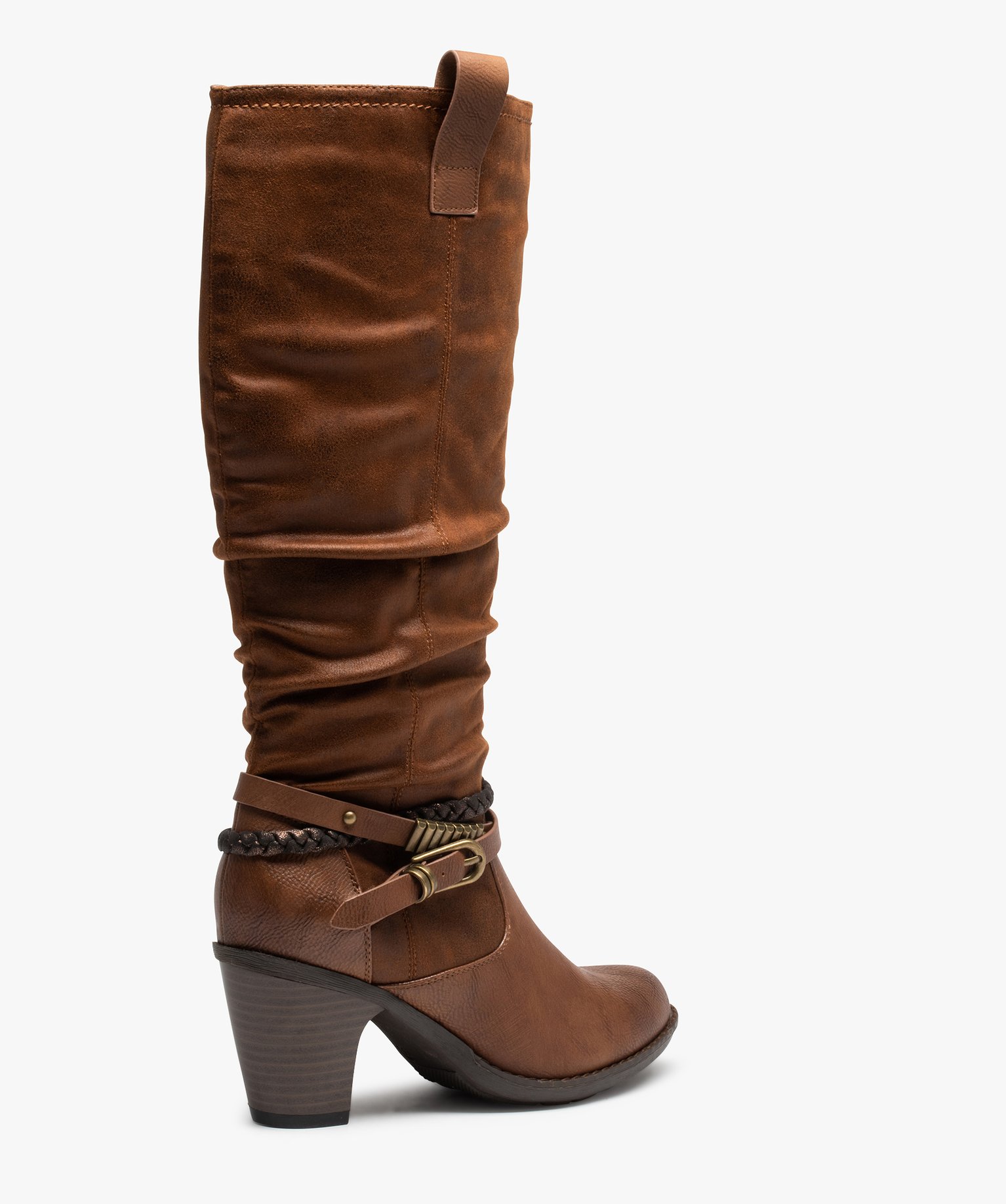 Bottes femme à talon rainuré et brides fantaisie camel | GEMO