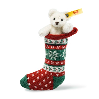 Mini Teddybär in Socke, 8 cm, weiß