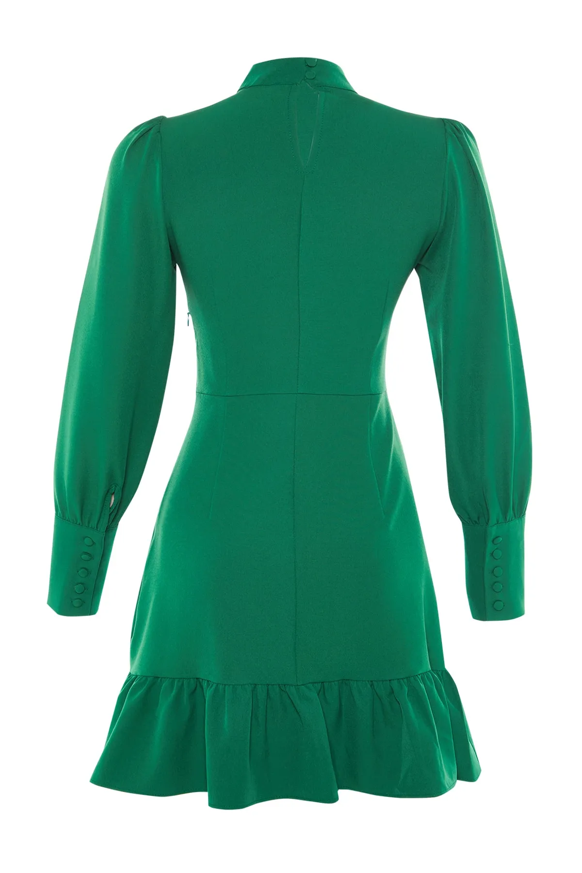 Trendyol Collection  Smaragdgrünes A-Linien-Minikleid mit Stehkragen und gerafftem Webmuster TWOAW21EL1816