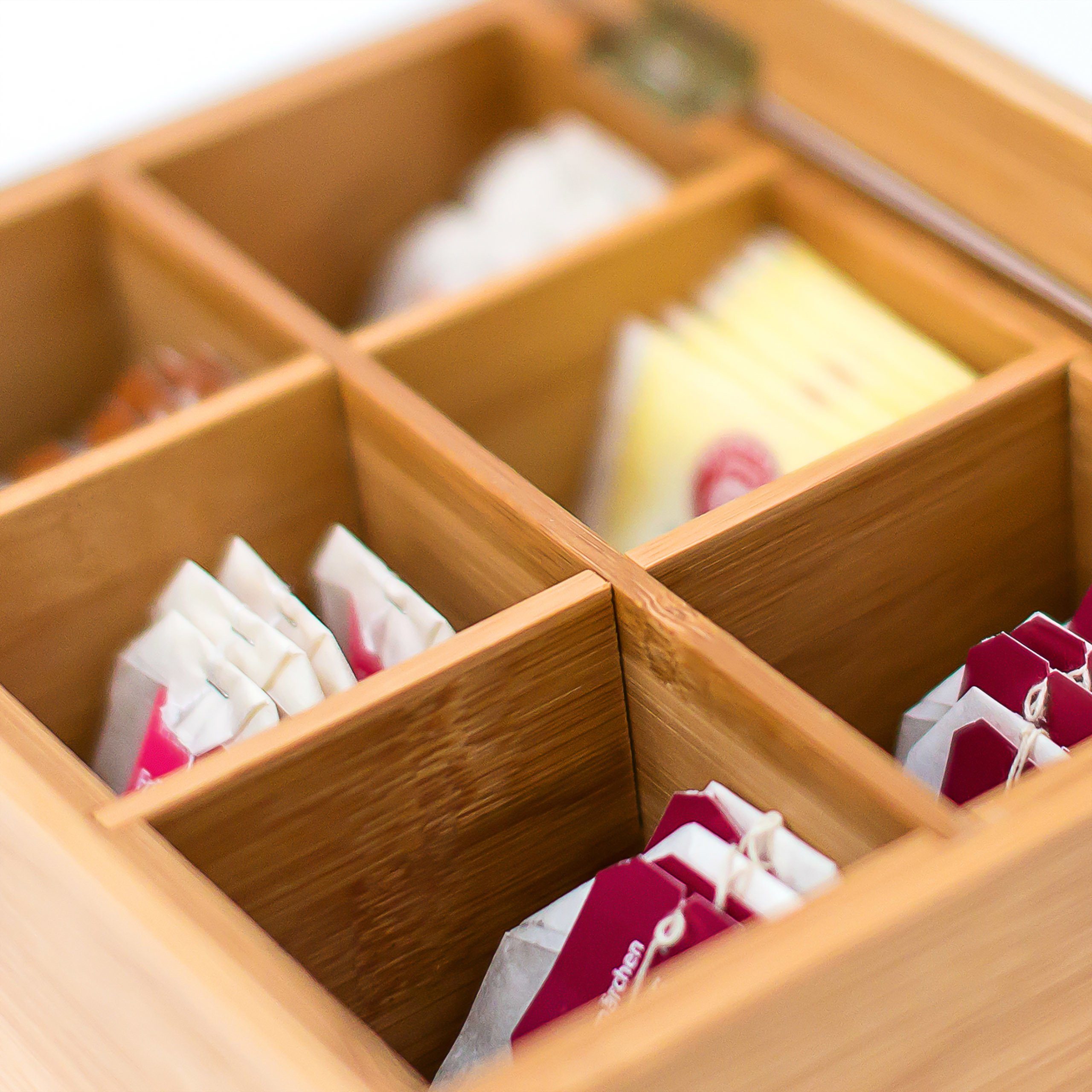 relaxdays Teebox Teebox Bambus lackiert 6 und 8 Fächer, Bambus, 6