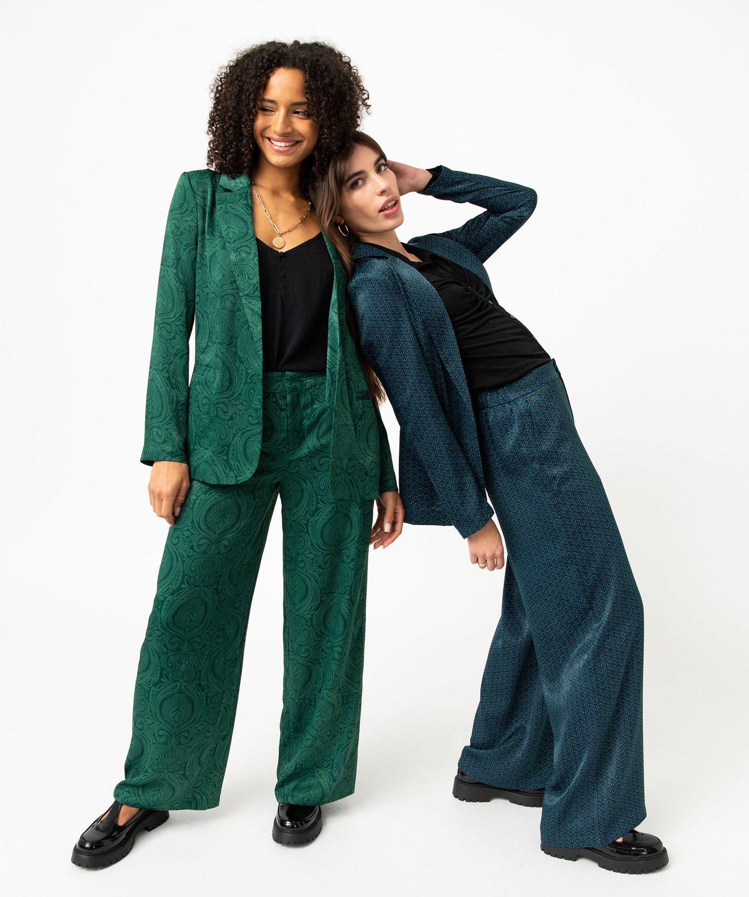 Pantalon large en satin fluide imprimé femme imprime | GEMO