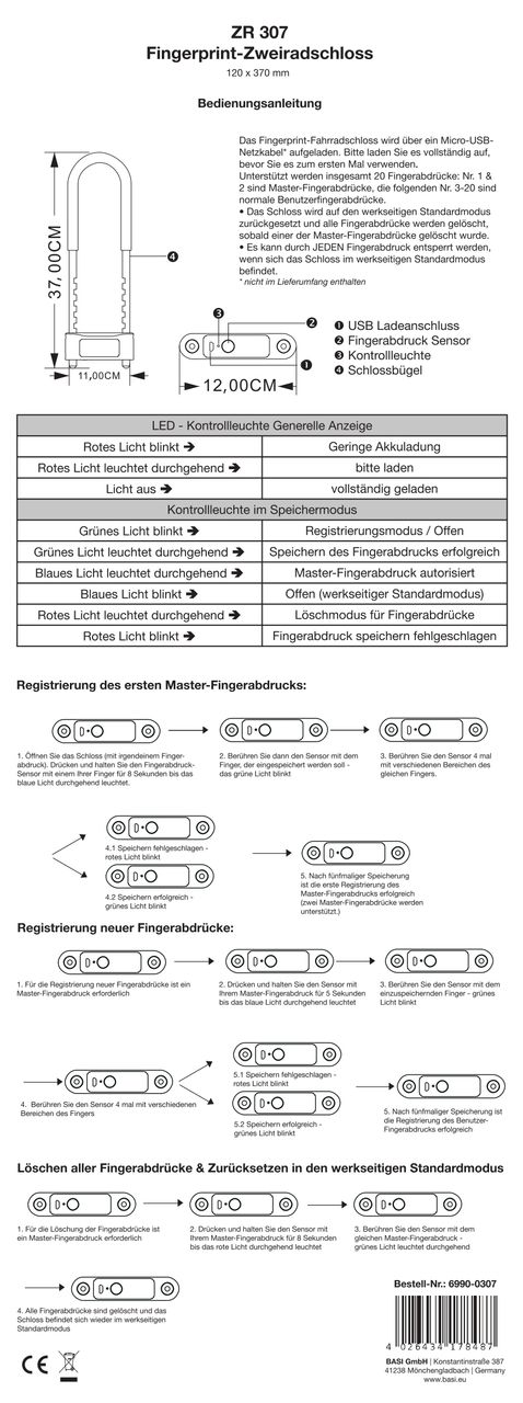 Basi Bügelschloss - Fingerprint - ZR 307