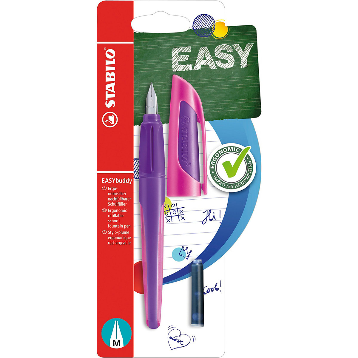 Schulfüller EASYbuddy M-Feder lila/magenta, inkl. Patrone