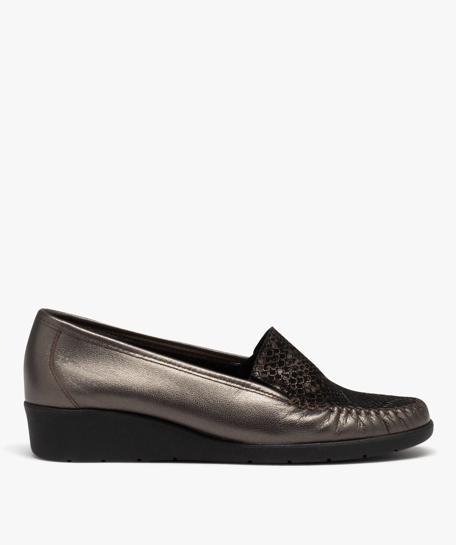 Mocassins femme confort dessus en cuir imprimé python bronze | GEMO