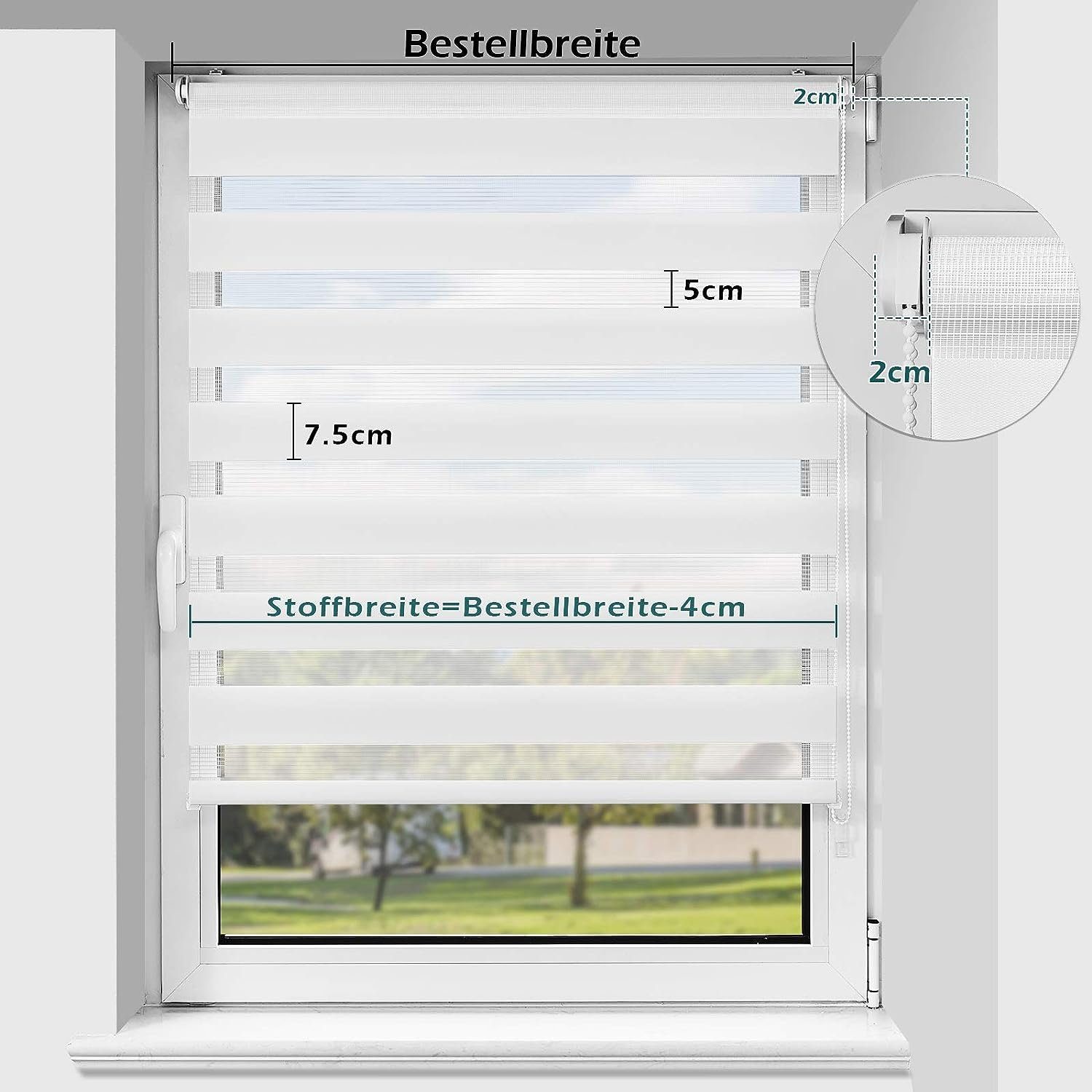Doppelrollo Klemmfix ohne Bohren, Vkele, 230cm,freihängend Klemmträger, Klemmfix, rollos Blickdicht für Fenster und Tür