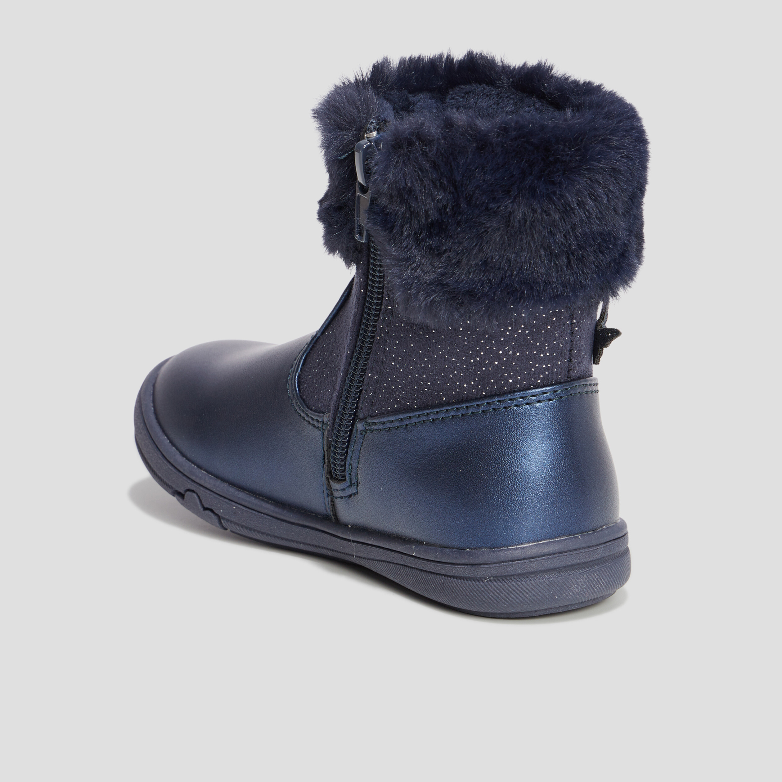Bottines à fourrure et paillettes bleu marine fille | La Halle