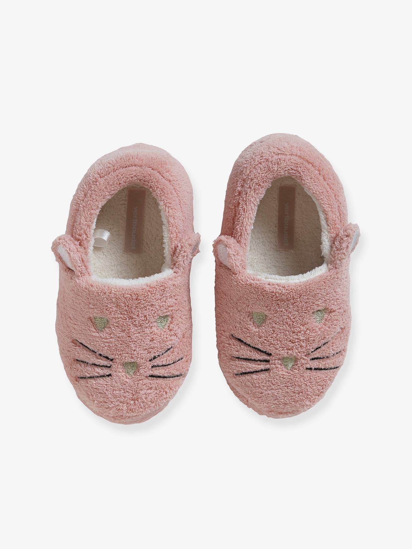 Vertbaudet Kuschelige Kinder Hausschuhe, Katze - rosa