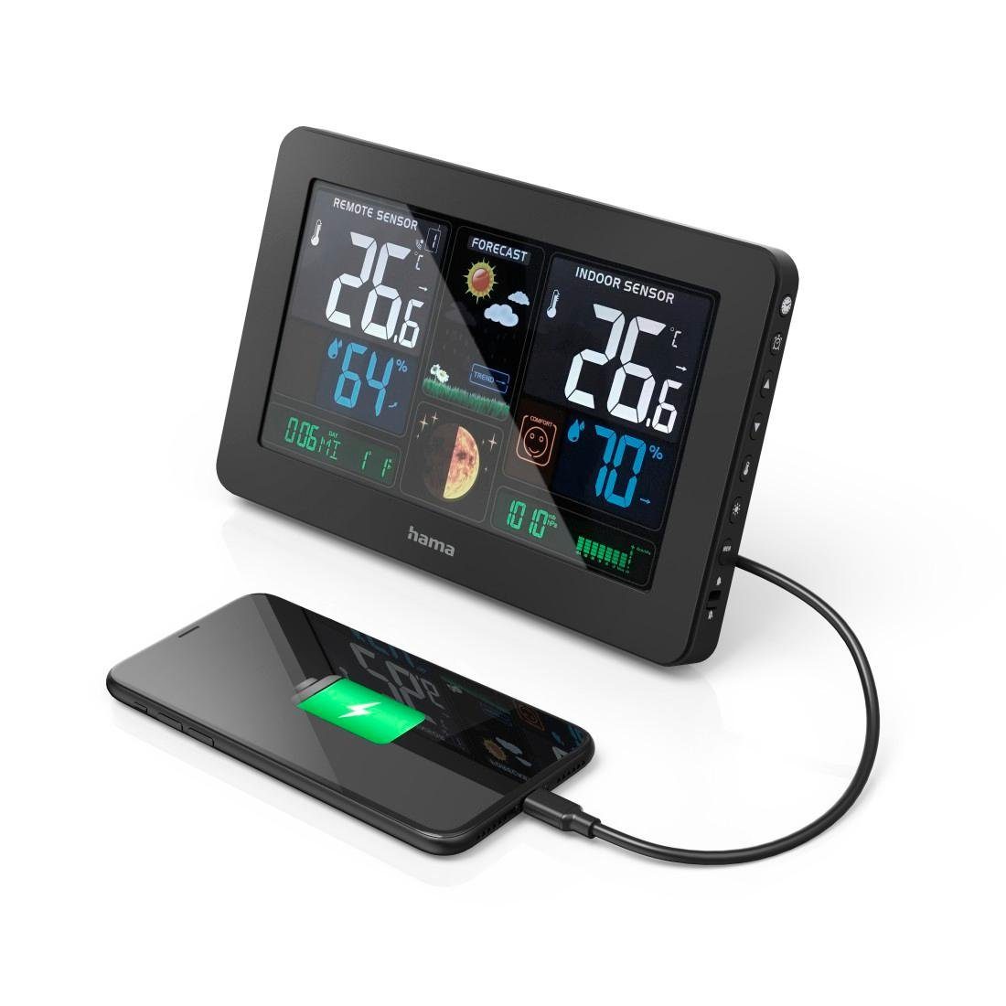 Hama Wetterstation Funk mit Außensensor Wettervorhersage USB-Ladefunktion Wetterstation