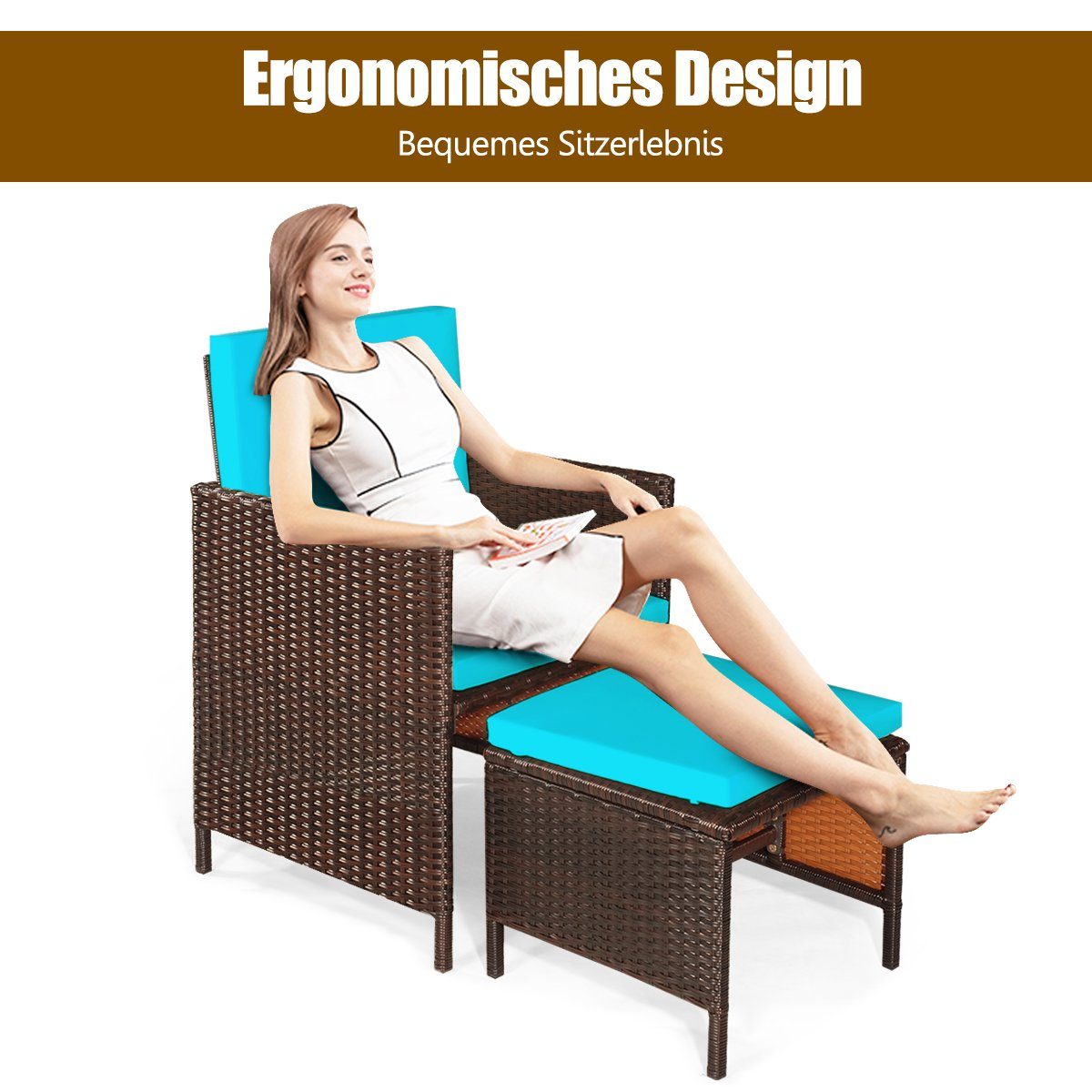 COSTWAY Garten-Essgruppe, (9-tlg), Rattan, 8 Personen, mit Schrimloch&Kissen