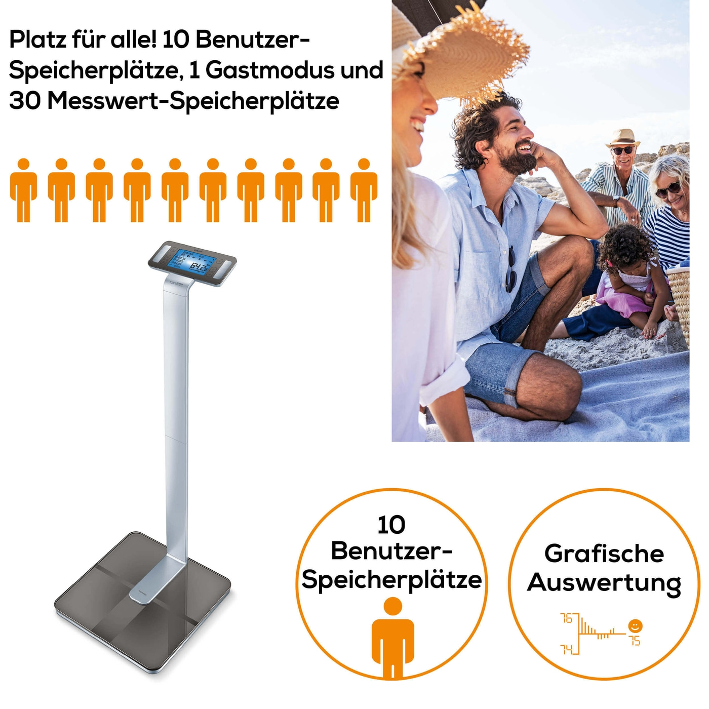 Beurer Diagnosewaage BF 1000 Super Precision-Säulenwaage mit Körperanalyse, Überkreuzmessung & App-Anbindung - bis 200 kg