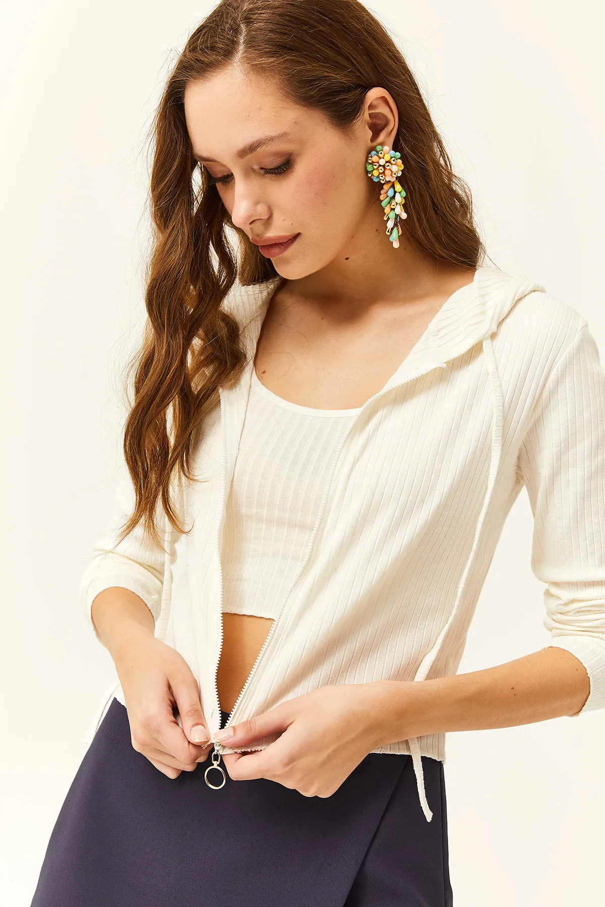 Olalook  Ecrufarbenes Top und Cardigan-Innenteil für Damen, 2-teiliges Set