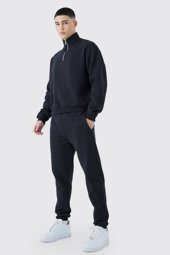 Kastiger Oversize Sweatshirt-Trainingsanzug mit 1/4 Reißverschluss