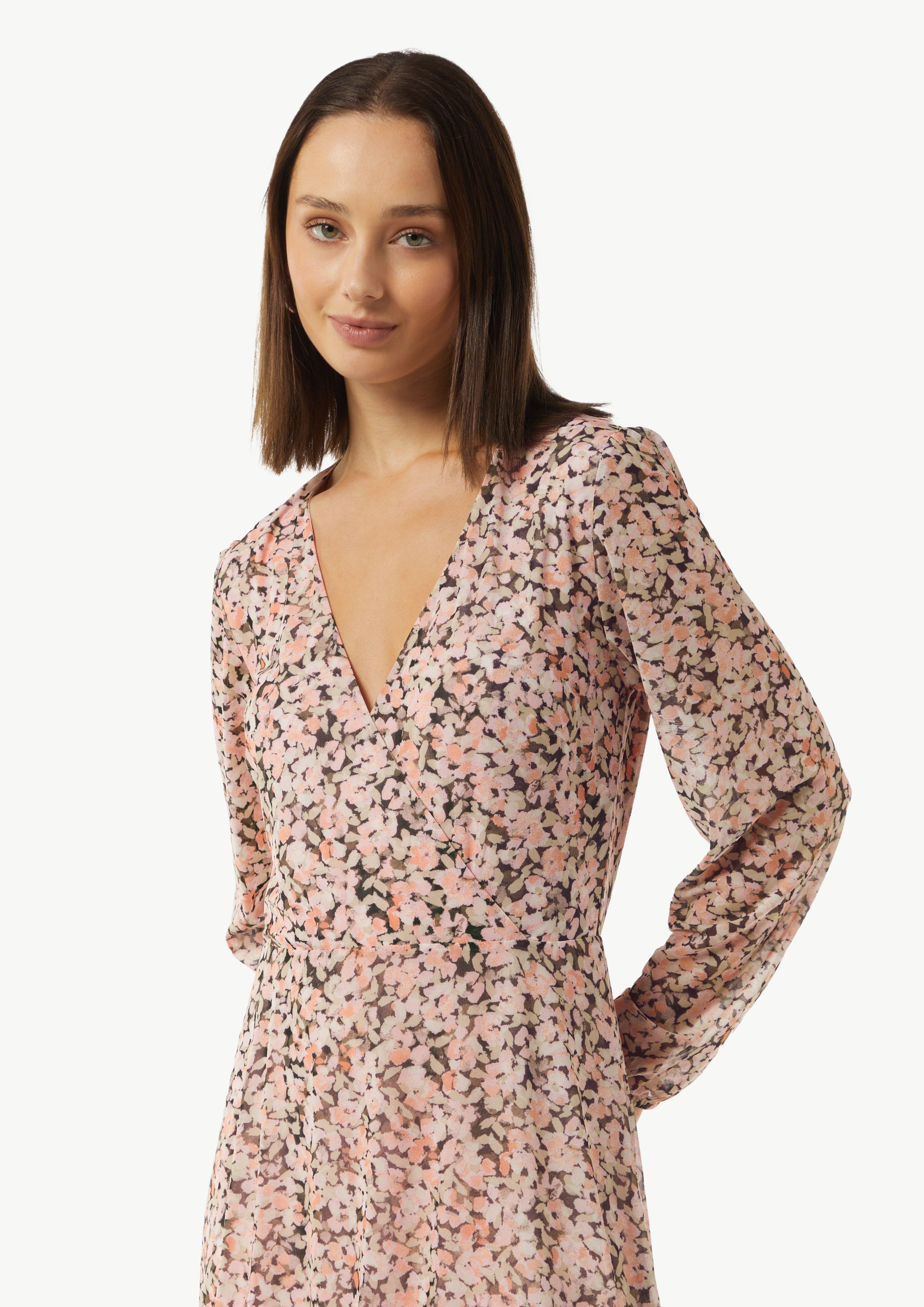 Midi-Wickelkleid mit All-over-Print aus Mesh - pfirsich