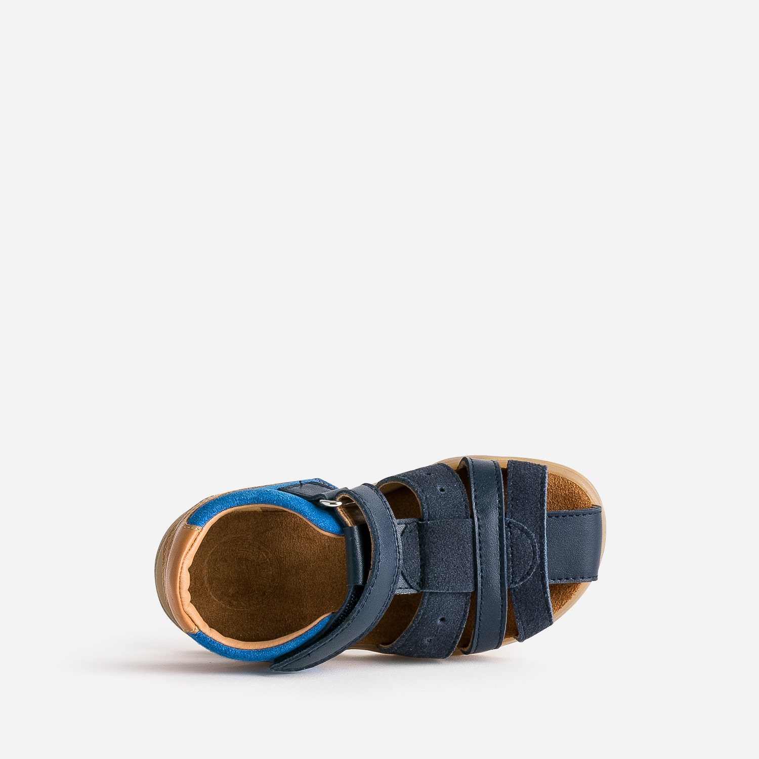 Sandale BUGGY marine, bleue, camel cuir velours