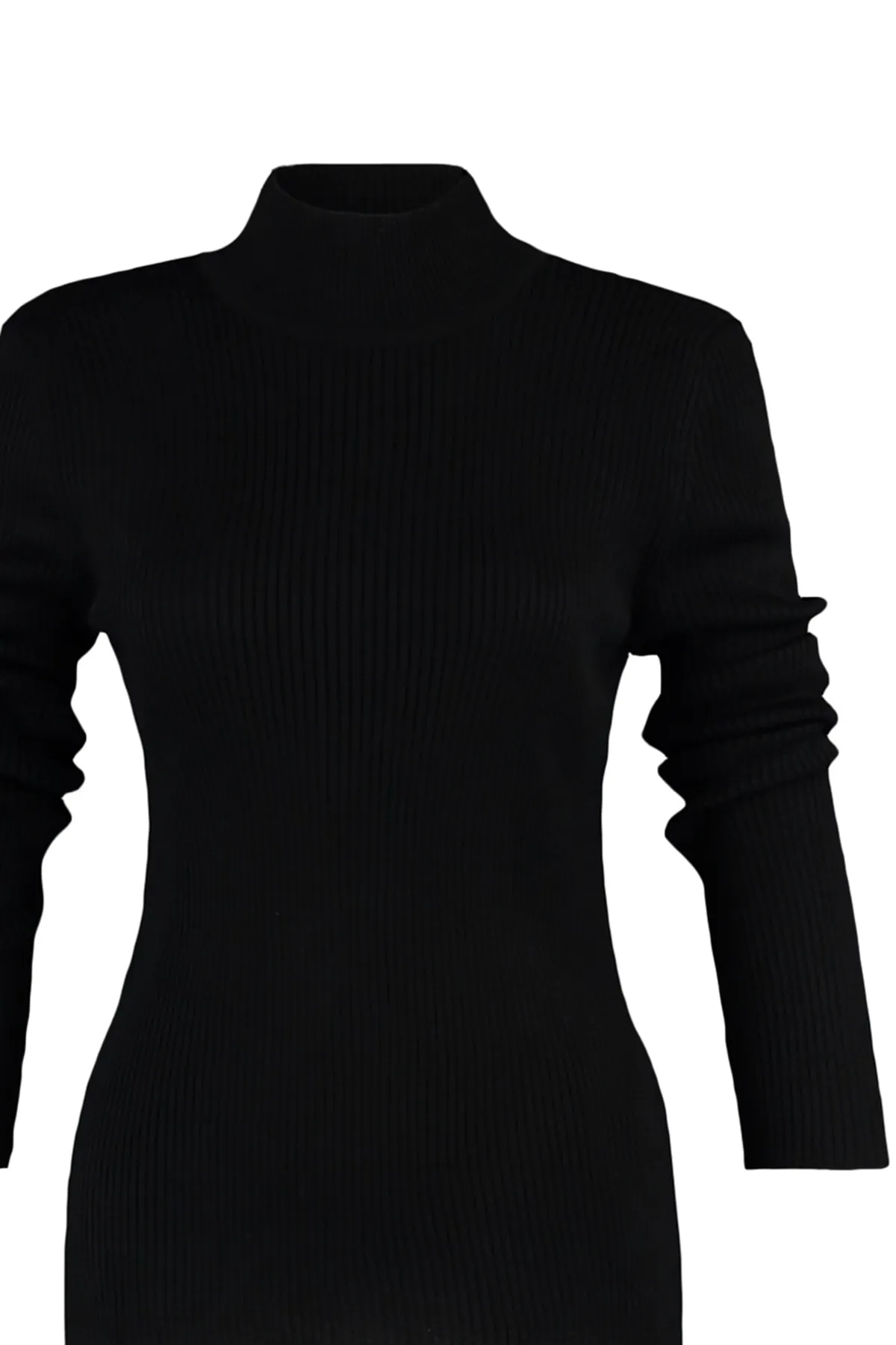 Trendyol Curve  Schwarzer dünner Strickpullover mit halbem Rollkragen TBBAW23AN00022