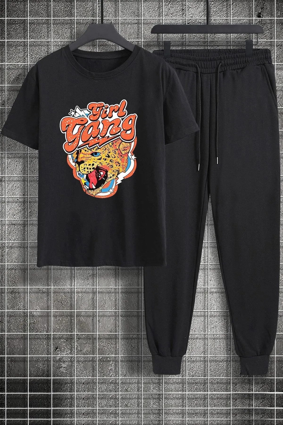 uyguntarz  Bedrucktes 2-teiliges Unisex-Trainingsanzug-Set „Girl Gang“.
