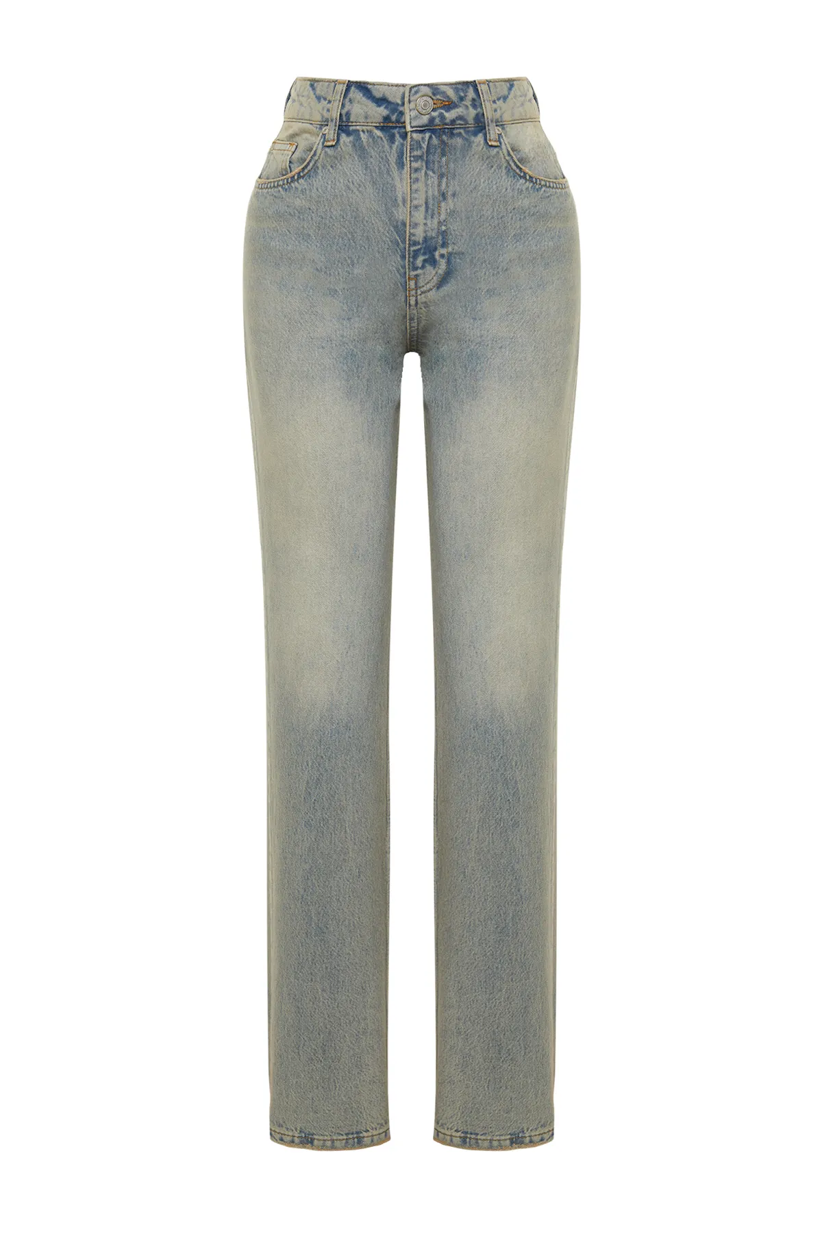 Trendyol Collection  Blaue Pale Eekt Vintage-Jeans mit niedriger Taille und weitem Bein TWOSS24JE00032