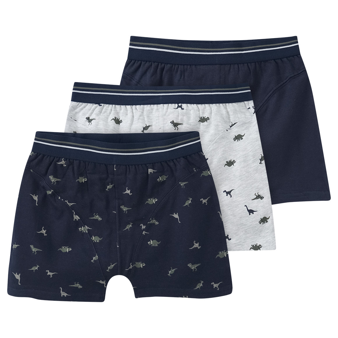 3 Jungen Boxer mit Dinosaurier-Allover