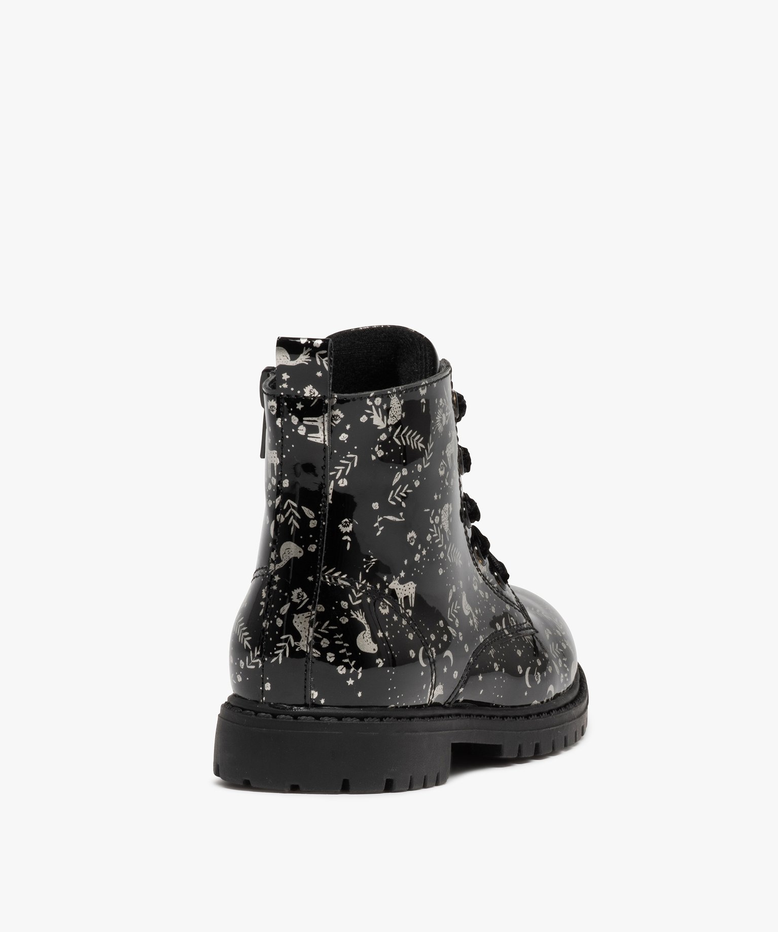 Boots fille style rock vernies à lacets et zip noir | GEMO